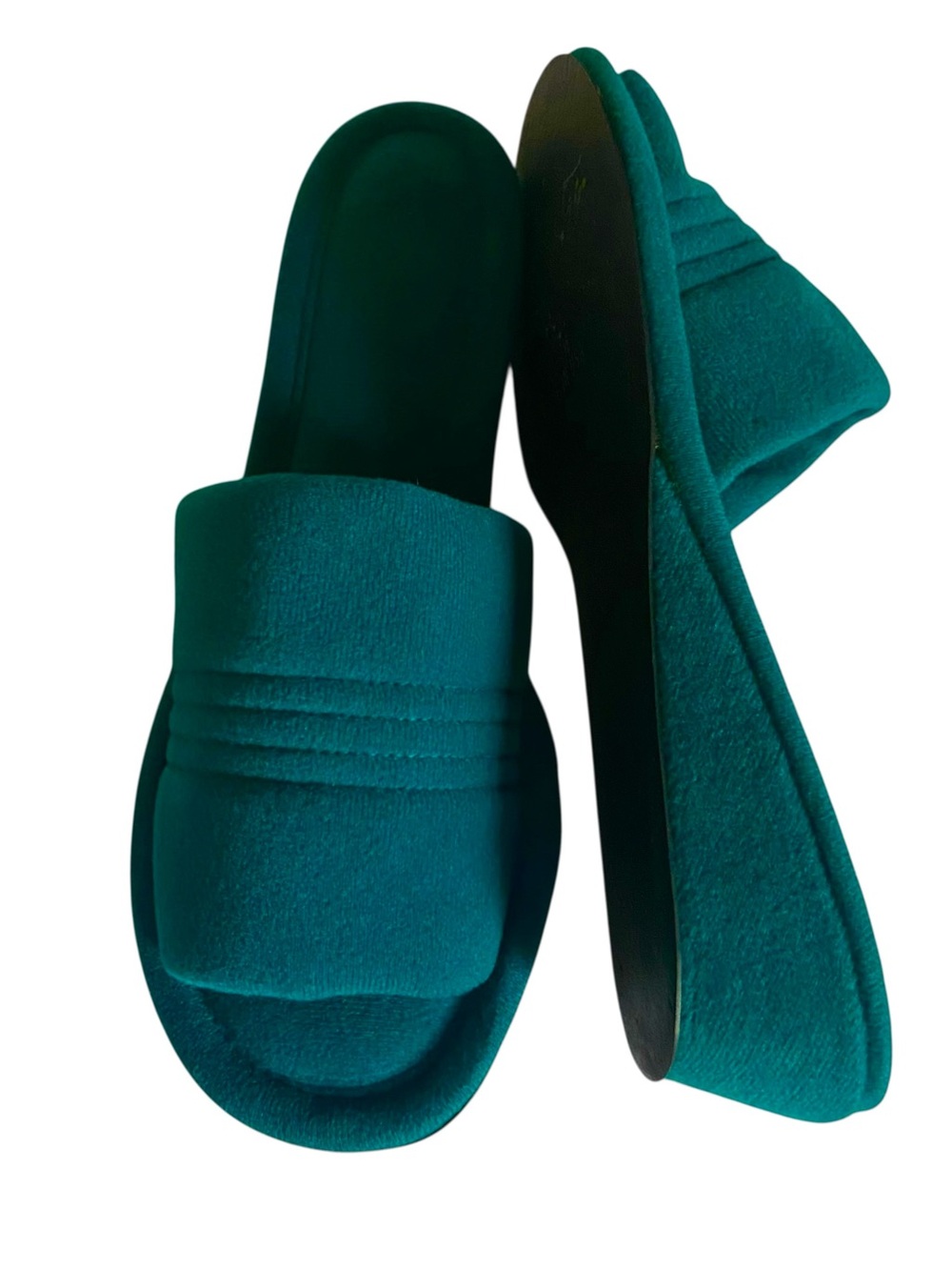 Vintage Vanity Fair Plush Velour Wedge Washable Slippers Teal Granny Chic